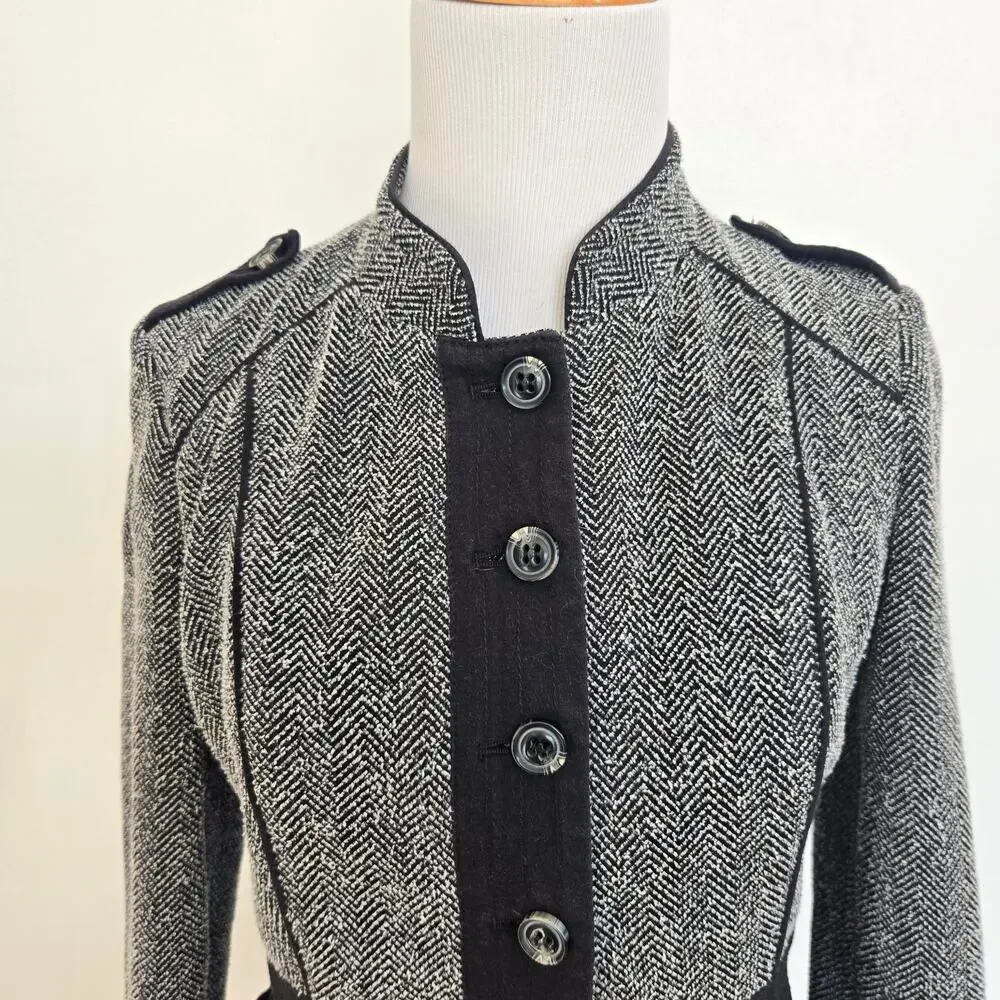 Anthropologie Military Jacket Herringbone Ruffle Hem Structured Black Women 4